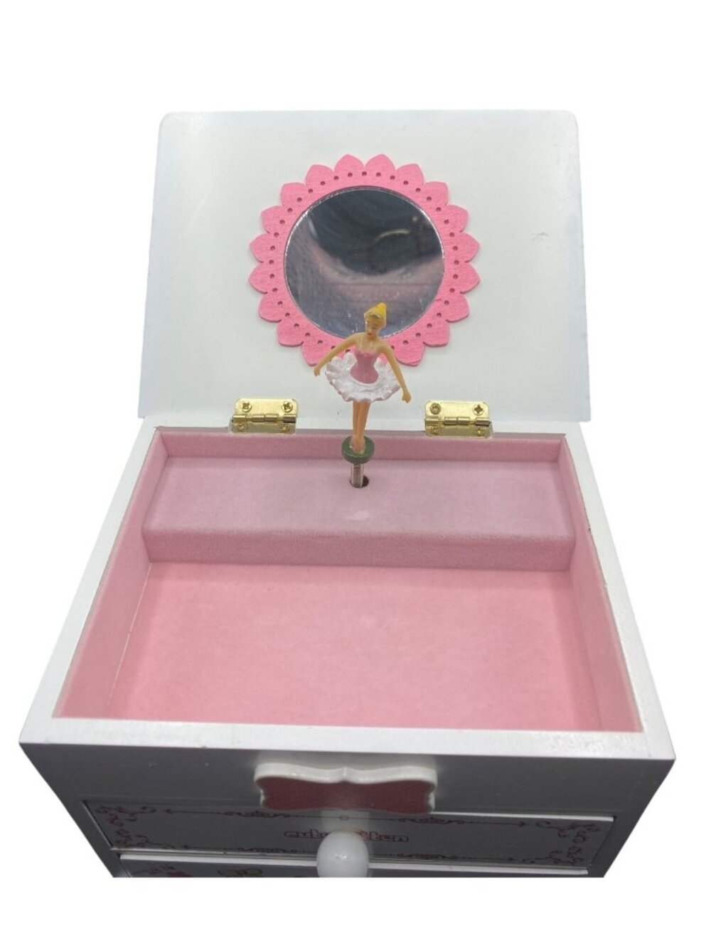 Kitten Wooden Musical Jewelry Box Cat Design Ballerina Drawer Pink Interior - Picture 6 of 16